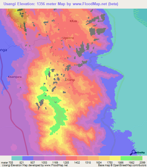 Usangi,Tanzania Elevation Map