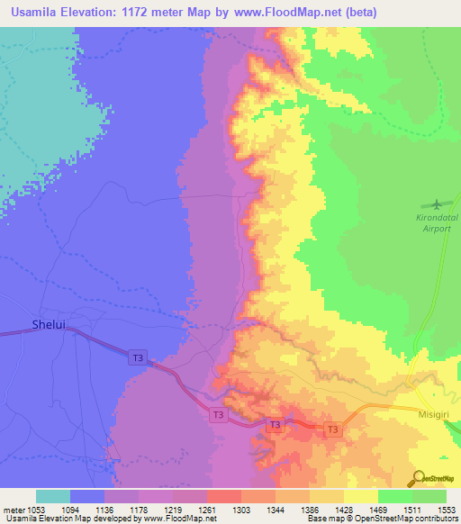 Usamila,Tanzania Elevation Map