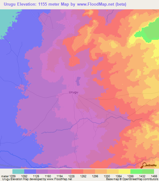 Urugu,Tanzania Elevation Map