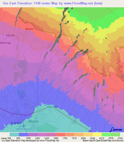 Uru East,Tanzania Elevation Map