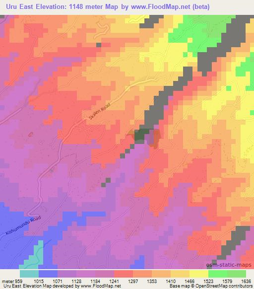 Uru East,Tanzania Elevation Map