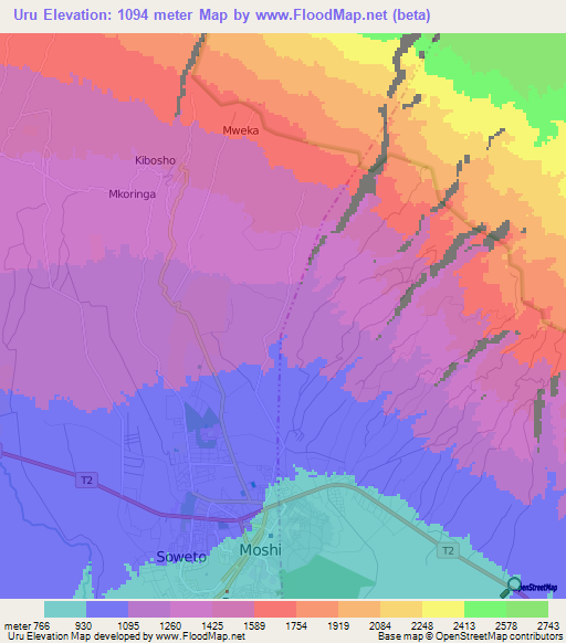 Uru,Tanzania Elevation Map