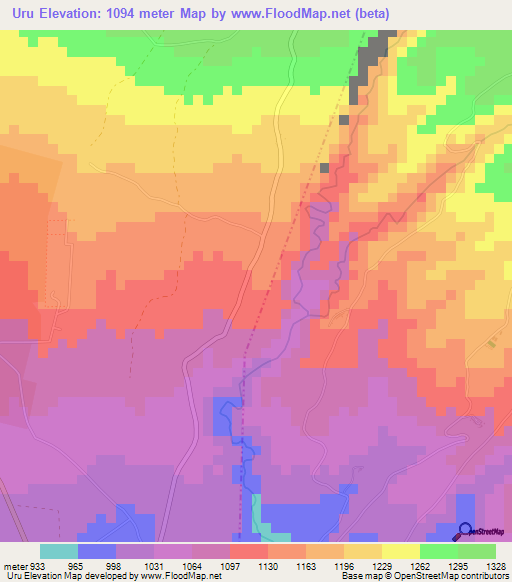 Uru,Tanzania Elevation Map