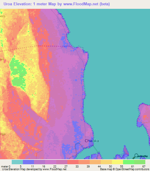 Uroa,Tanzania Elevation Map