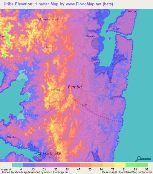 Uribe,Tanzania Elevation Map