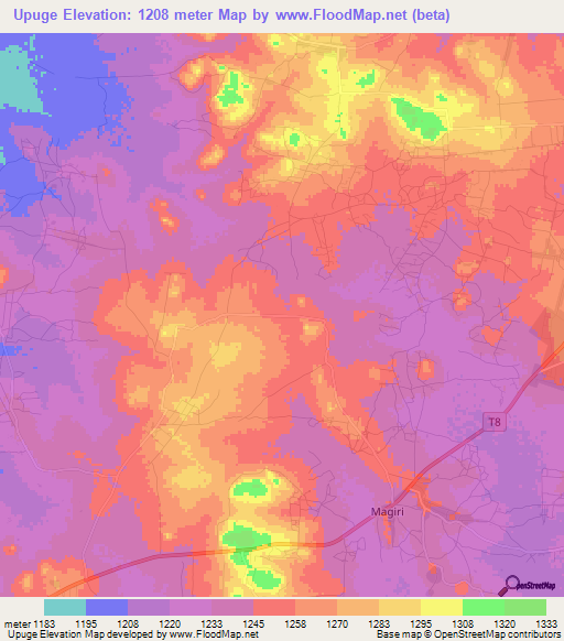 Upuge,Tanzania Elevation Map