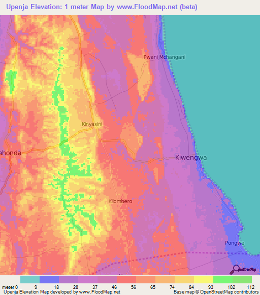 Upenja,Tanzania Elevation Map