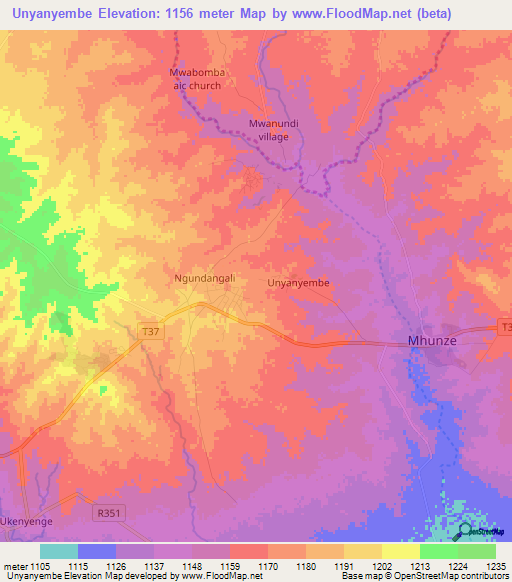 Unyanyembe,Tanzania Elevation Map