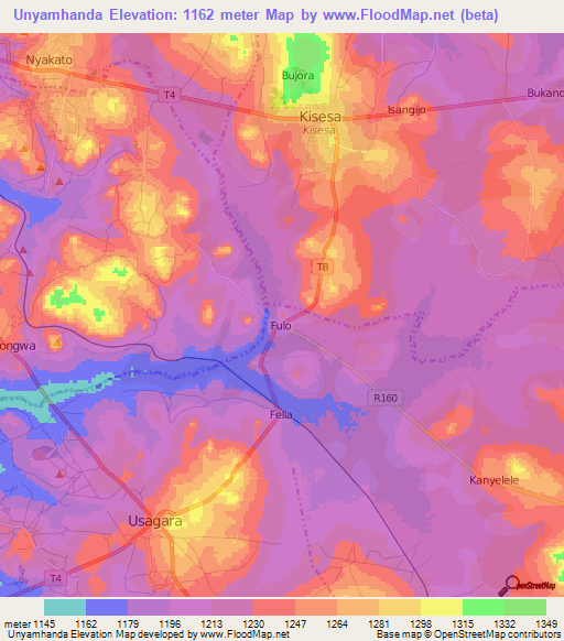 Unyamhanda,Tanzania Elevation Map