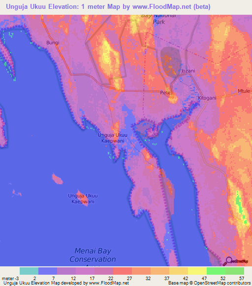 Unguja Ukuu,Tanzania Elevation Map