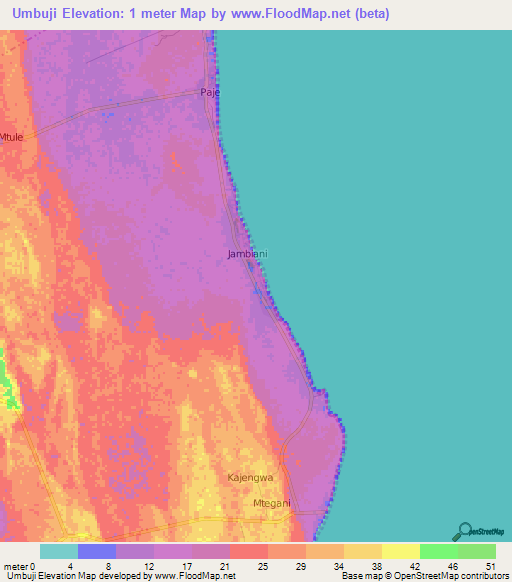 Umbuji,Tanzania Elevation Map