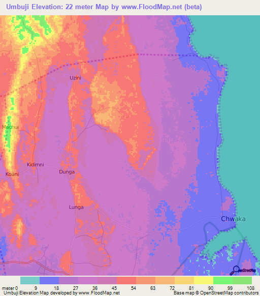 Umbuji,Tanzania Elevation Map