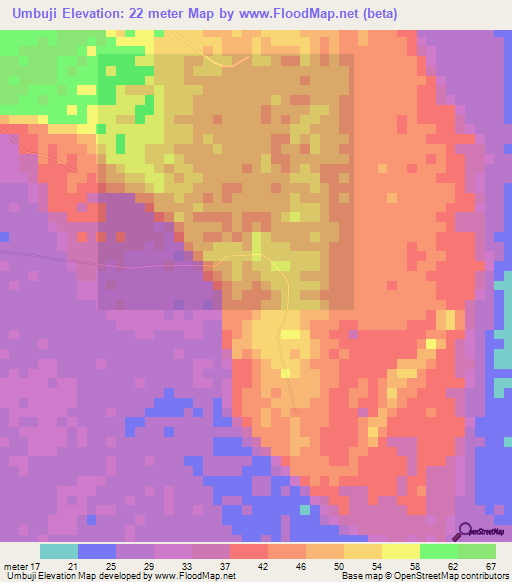 Umbuji,Tanzania Elevation Map