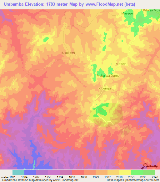 Umbamba,Tanzania Elevation Map