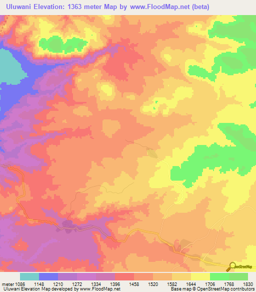 Uluwani,Tanzania Elevation Map