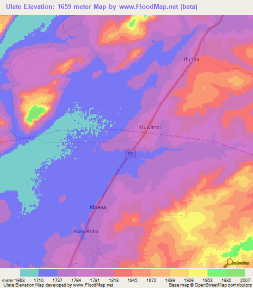 Ulete,Tanzania Elevation Map