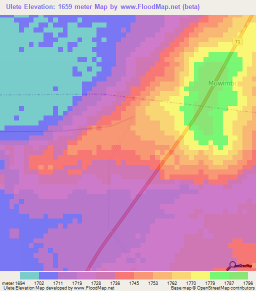 Ulete,Tanzania Elevation Map