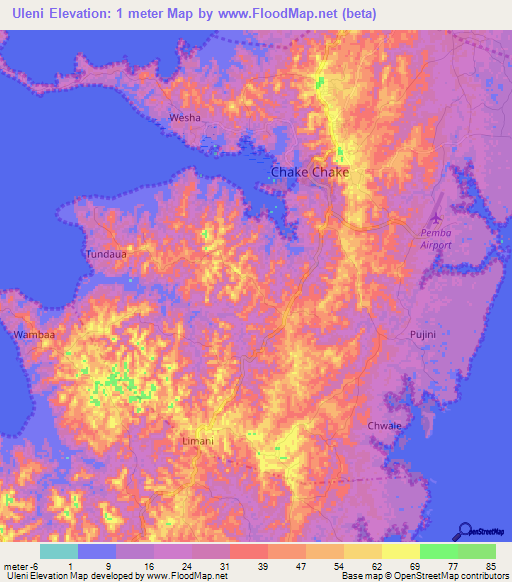 Uleni,Tanzania Elevation Map