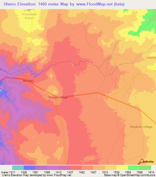 Ulemo,Tanzania Elevation Map