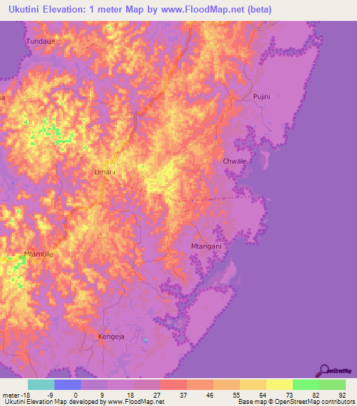 Ukutini,Tanzania Elevation Map