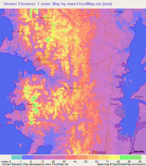 Ukutani,Tanzania Elevation Map