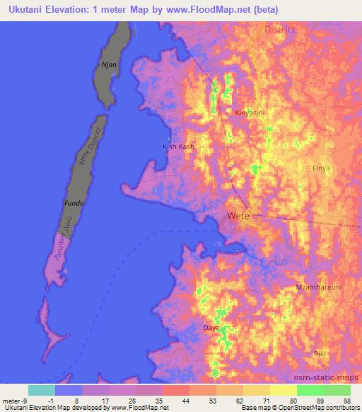 Ukutani,Tanzania Elevation Map