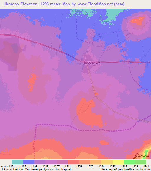 Ukoroso,Tanzania Elevation Map