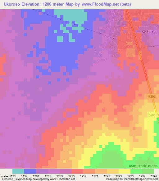 Ukoroso,Tanzania Elevation Map