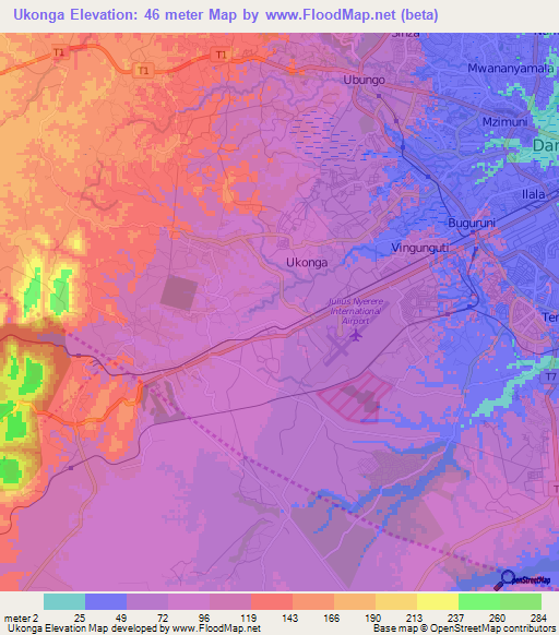 Ukonga,Tanzania Elevation Map
