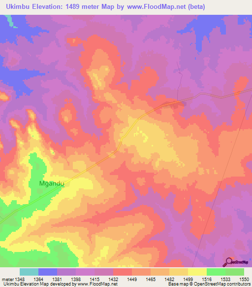 Ukimbu,Tanzania Elevation Map