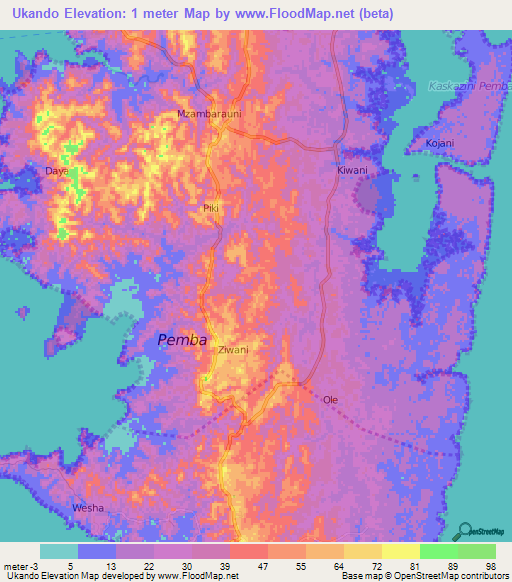 Ukando,Tanzania Elevation Map