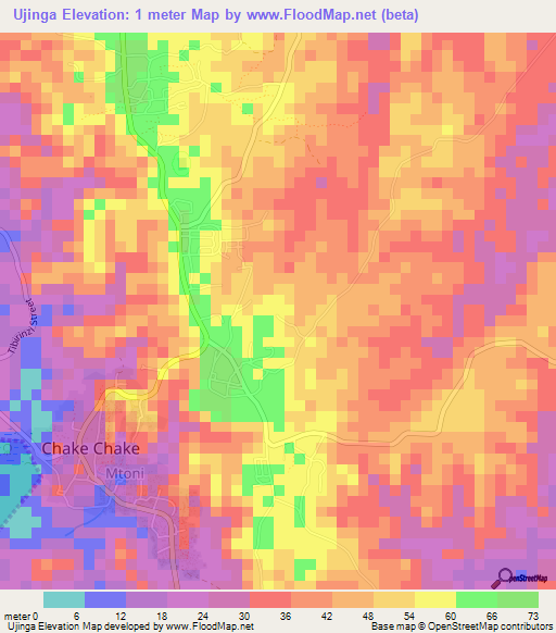 Ujinga,Tanzania Elevation Map