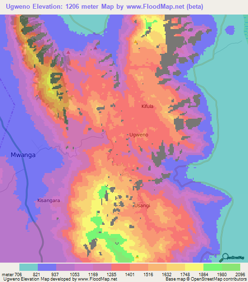 Ugweno,Tanzania Elevation Map