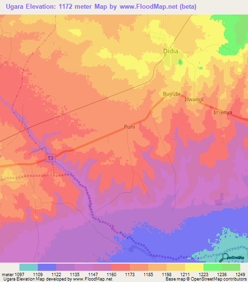 Ugara,Tanzania Elevation Map