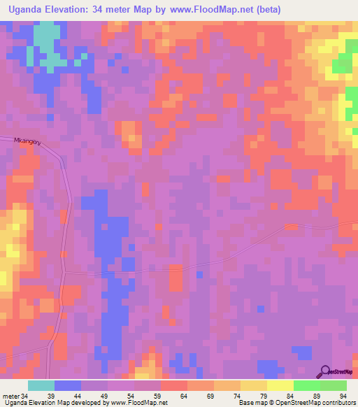 Uganda,Tanzania Elevation Map