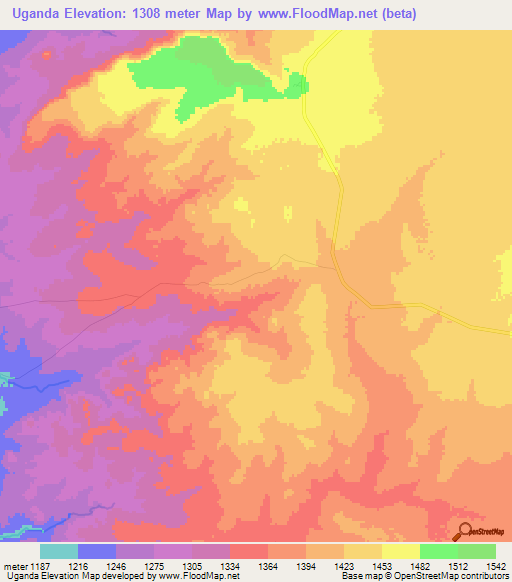 Uganda,Tanzania Elevation Map