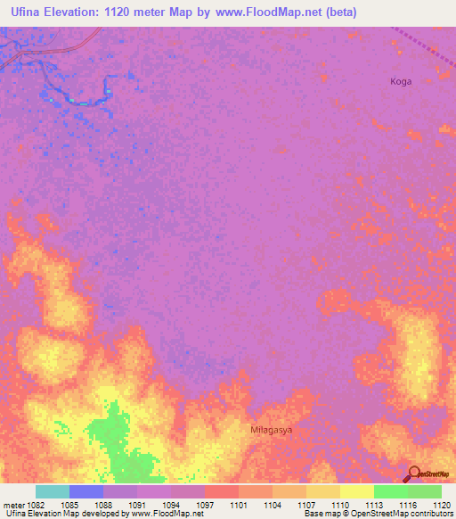 Ufina,Tanzania Elevation Map