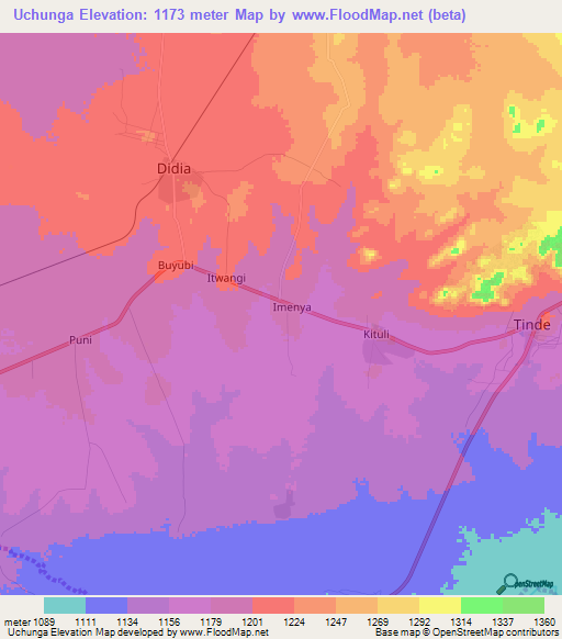 Uchunga,Tanzania Elevation Map