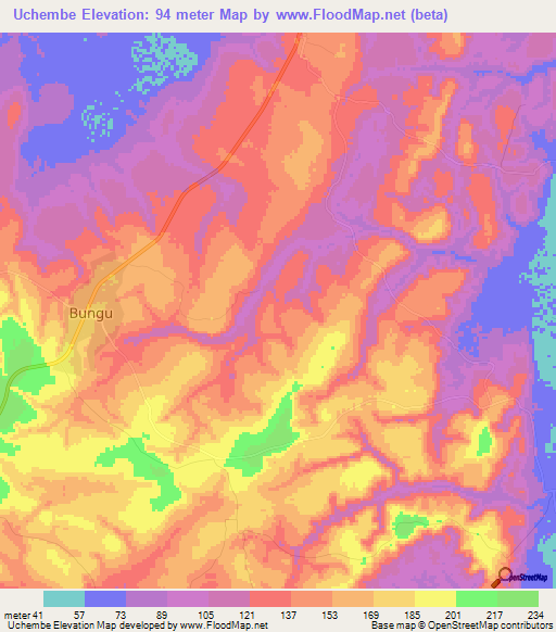 Uchembe,Tanzania Elevation Map