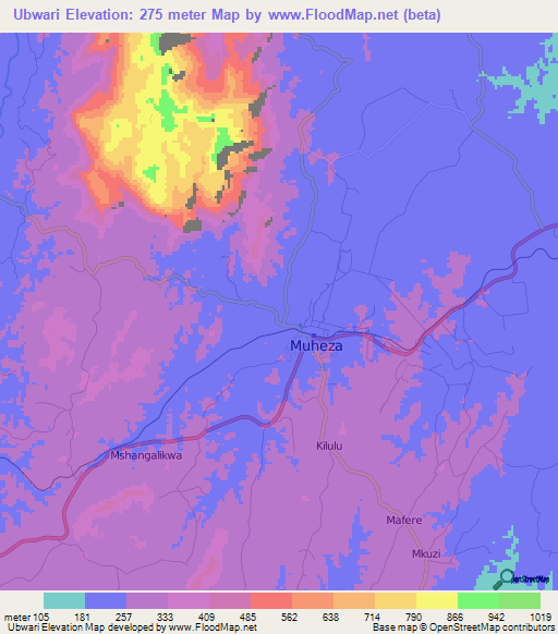 Ubwari,Tanzania Elevation Map