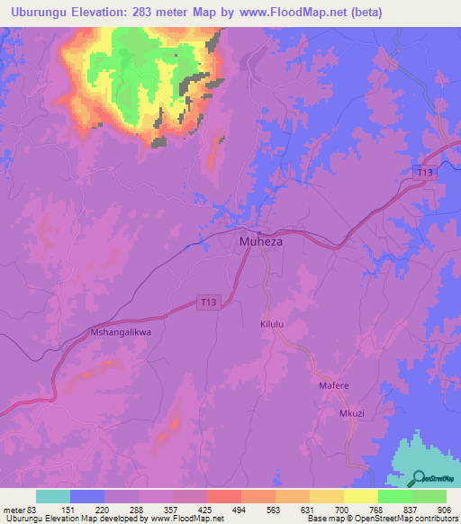 Uburungu,Tanzania Elevation Map