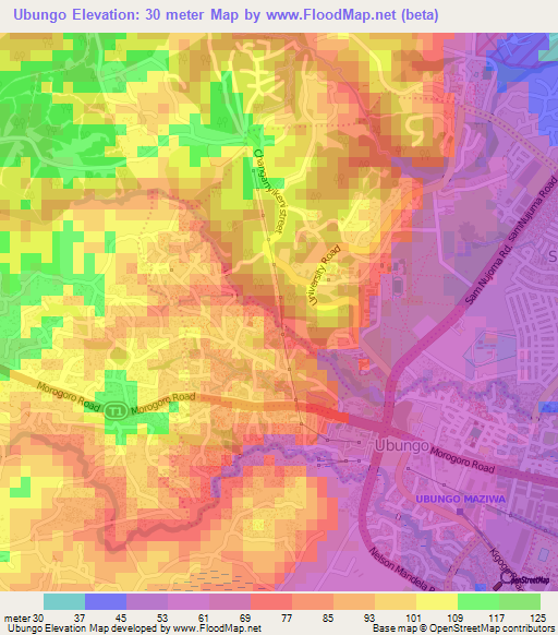 Ubungo,Tanzania Elevation Map