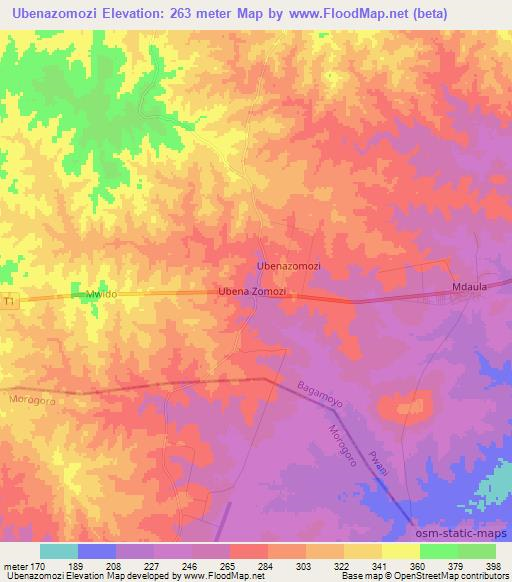 Ubenazomozi,Tanzania Elevation Map