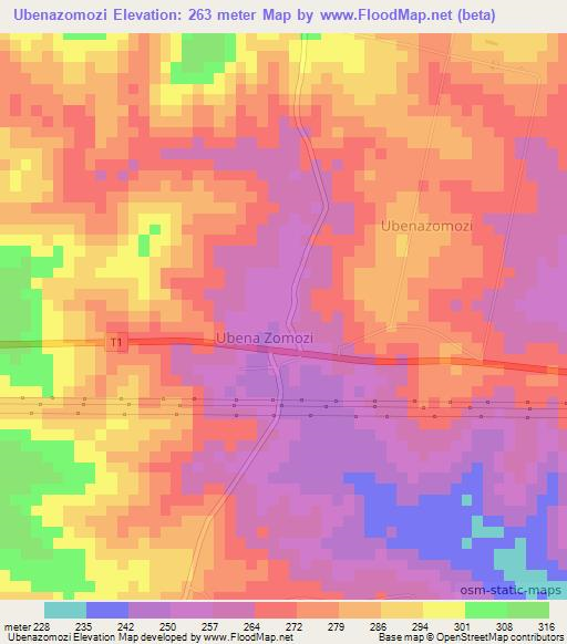 Ubenazomozi,Tanzania Elevation Map