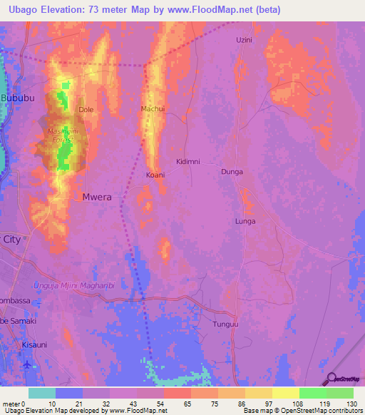 Ubago,Tanzania Elevation Map