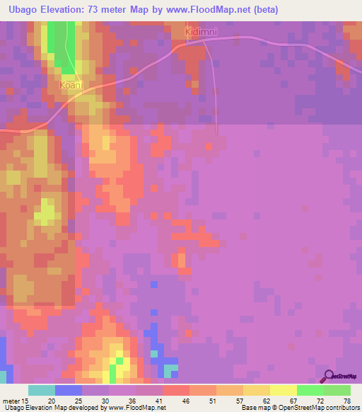 Ubago,Tanzania Elevation Map