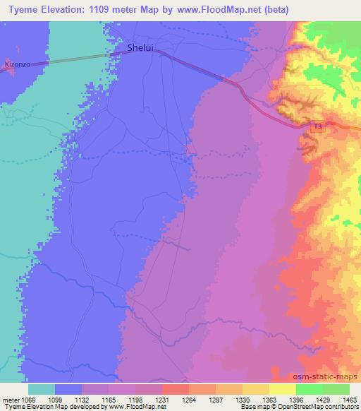 Tyeme,Tanzania Elevation Map