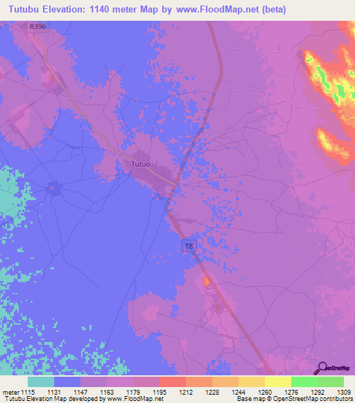 Tutubu,Tanzania Elevation Map