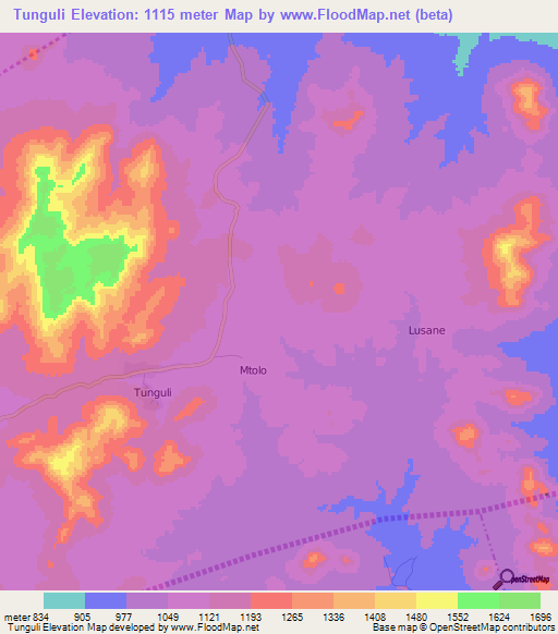 Tunguli,Tanzania Elevation Map