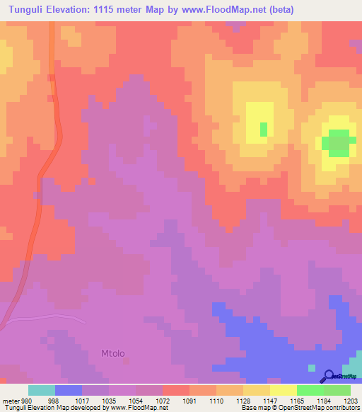 Tunguli,Tanzania Elevation Map